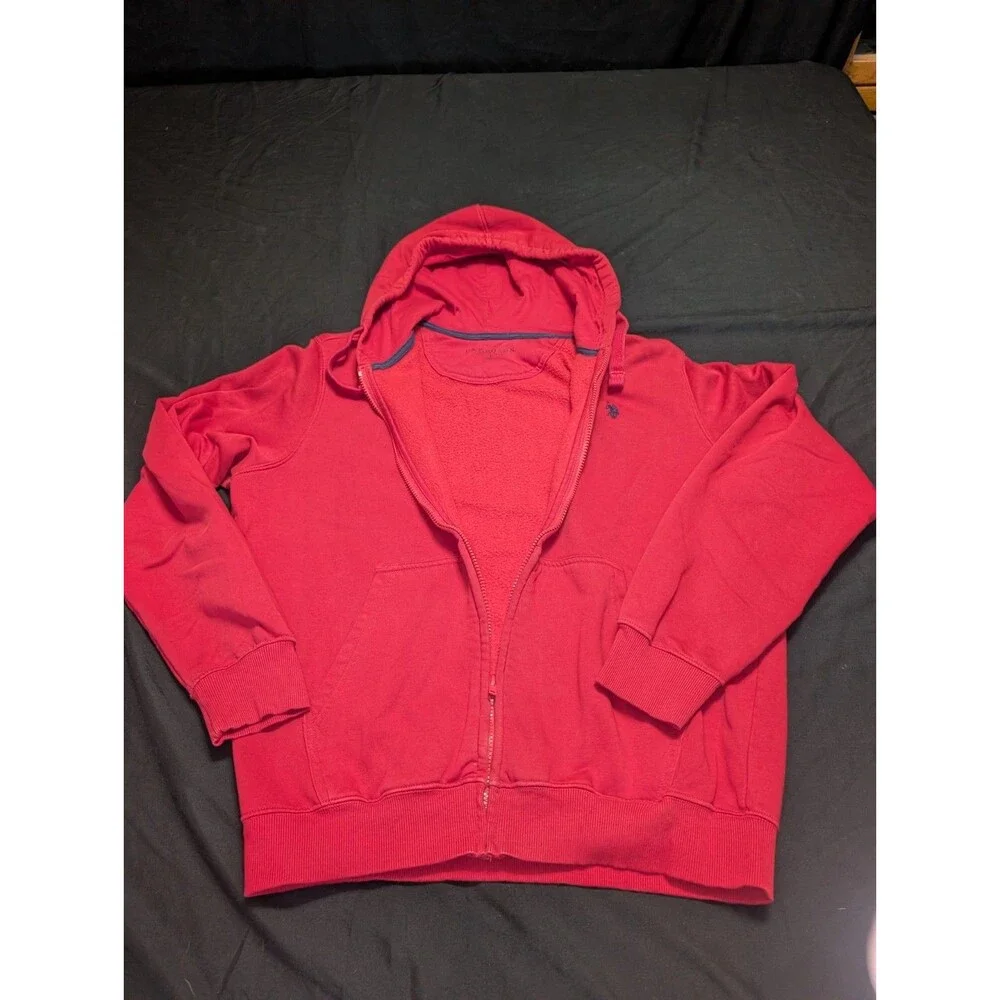 U.s. Polo Assn.  Hoodie Red Large Size Men’s Red Labeled Hooded Zip Jacket - Picture 4 of 10